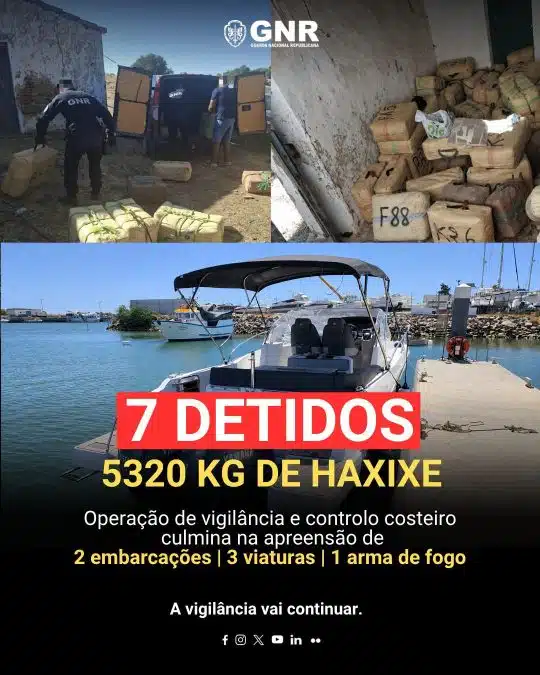 GNR detém sete homens e apreende mais de cinco toneladas de haxixe no Rio Guadiana